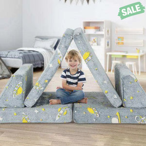 6 PCS Kids Play Couch with 4 Base Cushions and 2 Backrest Cushions-Gray Gray Kids Chairs & Seating