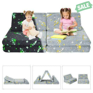 6 PCS Kids Play Couch with 4 Base Cushions and 2 Backrest Cushions-Gray Gray Kids Chairs & Seating
