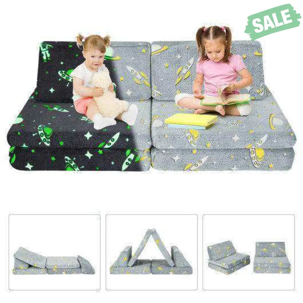 6 PCS Kids Play Couch with 4 Base Cushions and 2 Backrest Cushions-Gray Gray Kids Chairs & Seating