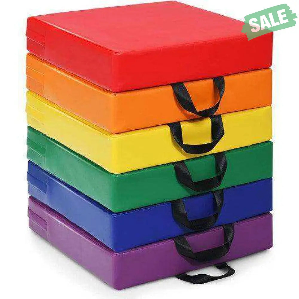 6 Pieces 15 Inches Square Toddler Floor Cushions Flexible Soft Foam Seating with Handles-Multicolor Blue Kids Chairs &