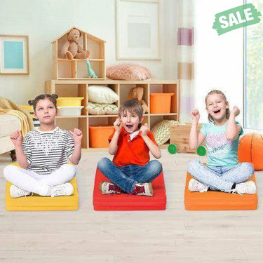 6 Pieces 15 Inches Square Toddler Floor Cushions Flexible Soft Foam Seating with Handles-Multicolor Blue Kids Chairs &