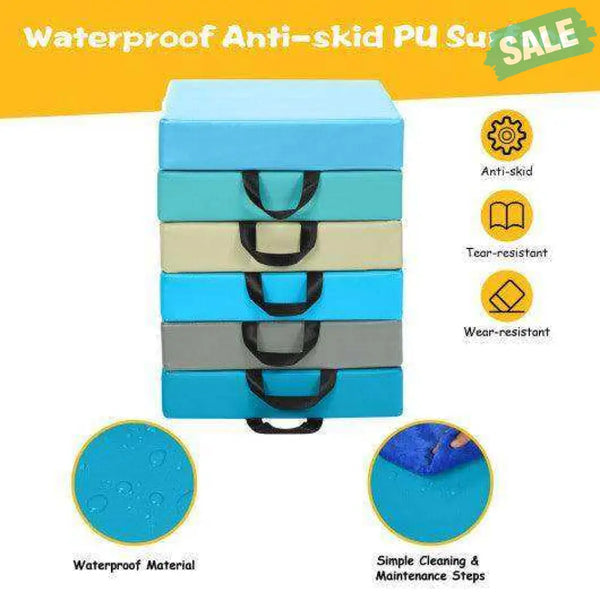 6 Pieces 15 Inches Square Toddler Floor Cushions Flexible Soft Foam Seating with Handles-Multicolor Blue Kids Chairs &
