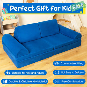 6 Pieces Convertible Kids Sofa Playset with Zipper-Gray Blue Kids Chairs & Seating