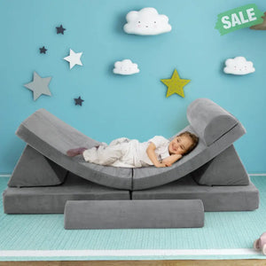 6 Pieces Convertible Kids Sofa Playset with Zipper-Gray Kids Chairs & Seating
