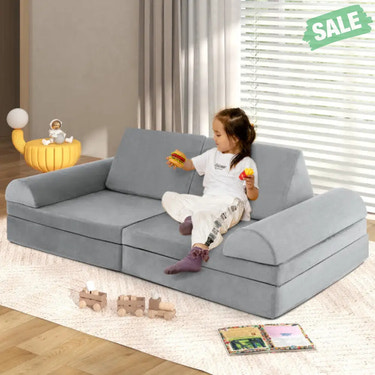 6 Pieces Convertible Kids Sofa Playset with Zipper-Gray Kids Chairs & Seating