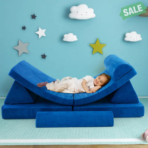 6 Pieces Convertible Kids Sofa Playset with Zipper-Gray Kids Chairs & Seating