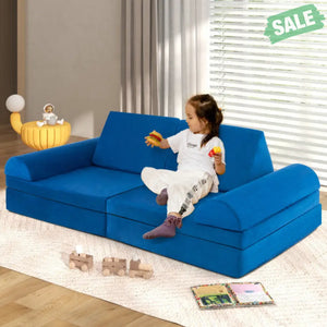 6 Pieces Convertible Kids Sofa Playset with Zipper-Gray Kids Chairs & Seating