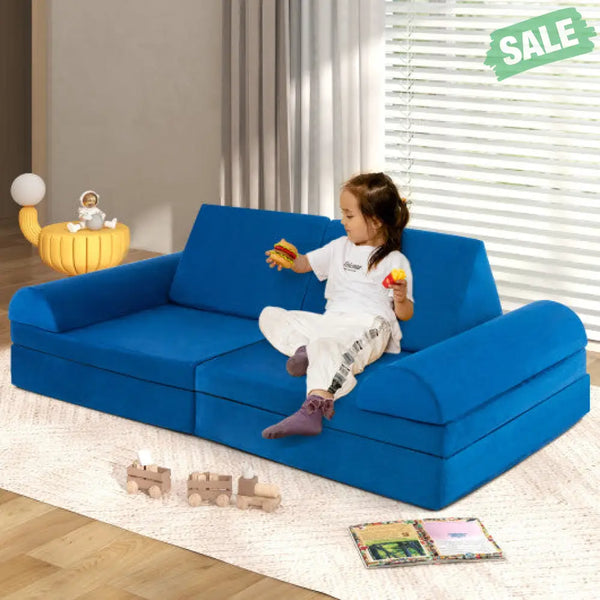 6 Pieces Convertible Kids Sofa Playset with Zipper-Gray Kids Chairs & Seating