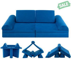 6 Pieces Convertible Kids Sofa Playset with Zipper-Gray Kids Chairs & Seating