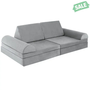 6 Pieces Convertible Kids Sofa Playset with Zipper-Gray Kids Chairs & Seating