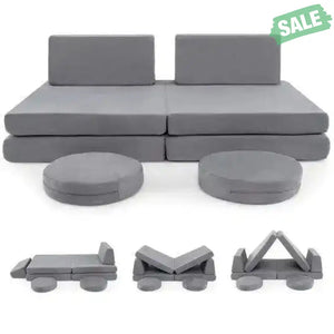 6 Pieces Modular Kids Play Couch Set with Washable Covers for Living Room Playroom-Gray Kids Chairs & Seating