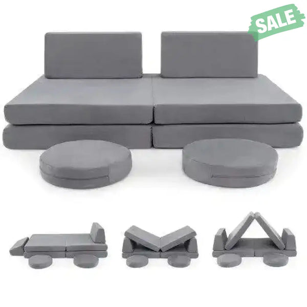 6 Pieces Modular Kids Play Couch Set with Washable Covers for Living Room Playroom-Gray Kids Chairs & Seating