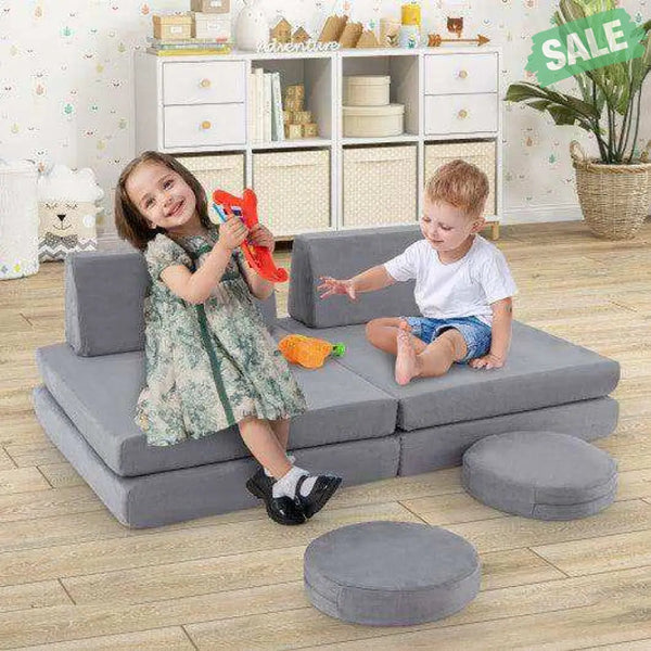 6 Pieces Modular Kids Play Couch Set with Washable Covers for Living Room Playroom-Gray Kids Chairs & Seating