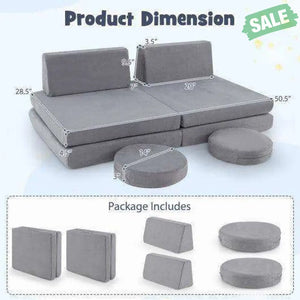 6 Pieces Modular Kids Play Couch Set with Washable Covers for Living Room Playroom-Gray Kids Chairs & Seating