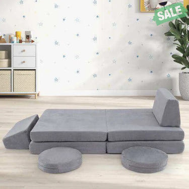 6 Pieces Modular Kids Play Couch Set with Washable Covers for Living Room Playroom-Gray Kids Chairs & Seating