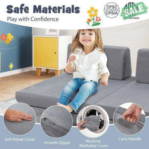 6 Pieces Modular Kids Play Couch Set with Washable Covers for Living Room Playroom-Gray Kids Chairs & Seating