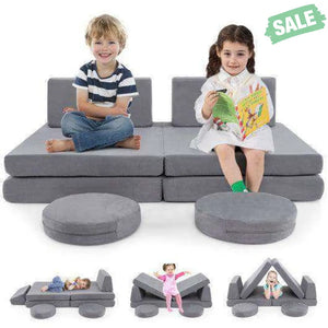 6 Pieces Modular Kids Play Couch Set with Washable Covers for Living Room Playroom-Gray Kids Chairs & Seating