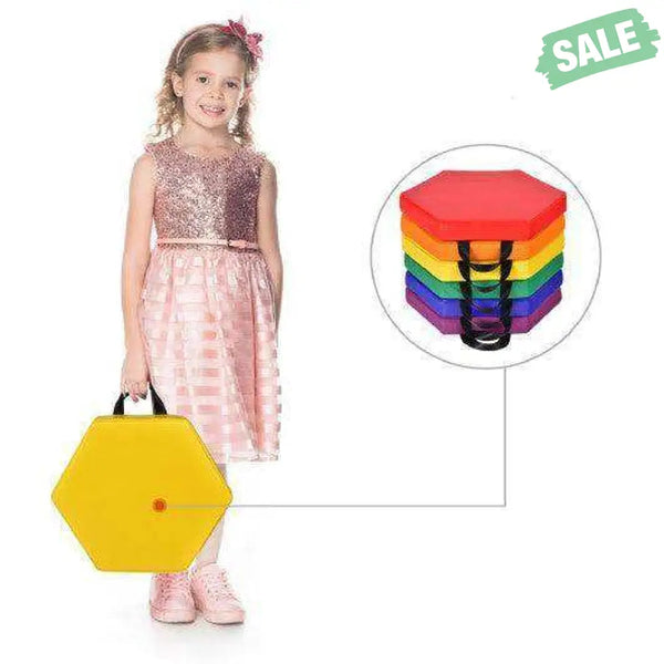 6 Pieces Multifunctional Hexagon Toddler Floor Cushions Classroom Seating with Handles-Blue Blue Kids Chairs & Seating