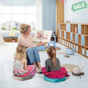 6 Pieces Multifunctional Hexagon Toddler Floor Cushions Classroom Seating with Handles-Blue Blue Kids Chairs & Seating