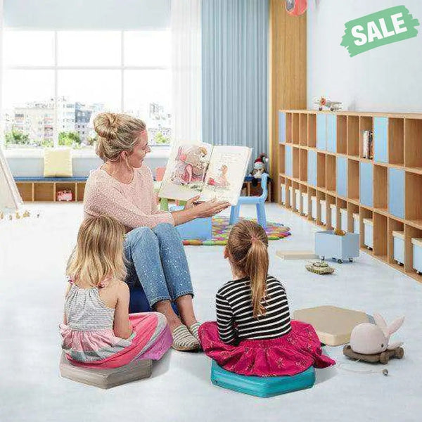 6 Pieces Multifunctional Hexagon Toddler Floor Cushions Classroom Seating with Handles-Blue Blue Kids Chairs & Seating