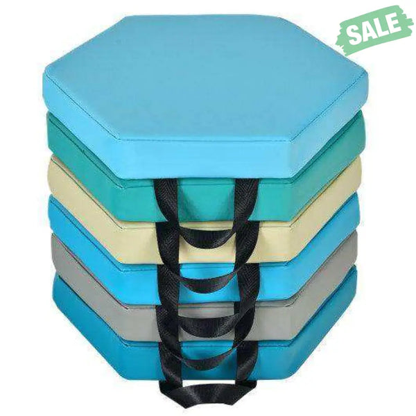 6 Pieces Multifunctional Hexagon Toddler Floor Cushions Classroom Seating with Handles-Blue Blue Kids Chairs & Seating
