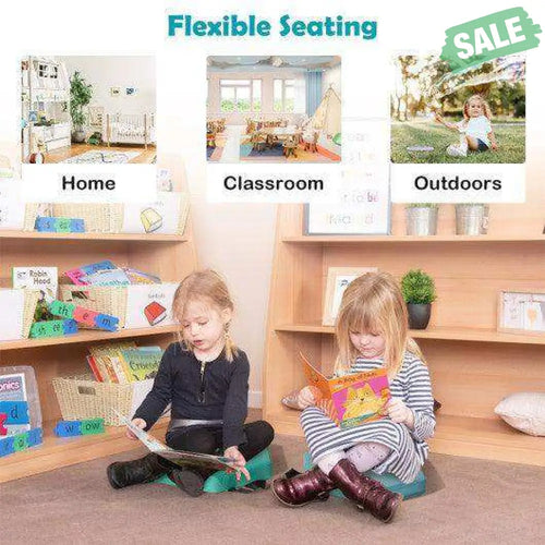6 Pieces Multifunctional Hexagon Toddler Floor Cushions Classroom Seating with Handles-Blue Blue Kids Chairs & Seating