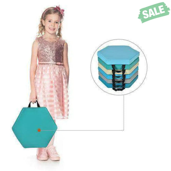 6 Pieces Multifunctional Hexagon Toddler Floor Cushions Classroom Seating with Handles-Blue Blue Kids Chairs & Seating