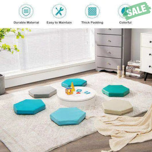 6 Pieces Multifunctional Hexagon Toddler Floor Cushions Classroom Seating with Handles-Blue Blue Kids Chairs & Seating