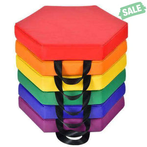 6 Pieces Multifunctional Hexagon Toddler Floor Cushions Classroom Seating with Handles-Blue Blue Kids Chairs & Seating