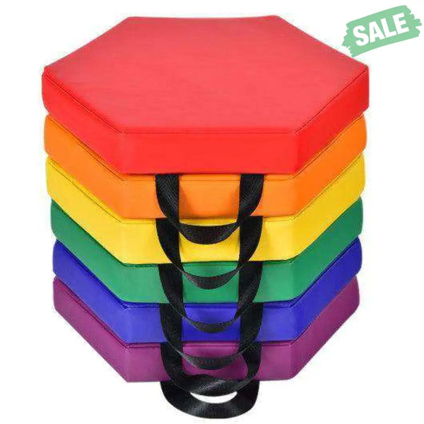 6 Pieces Multifunctional Hexagon Toddler Floor Cushions Classroom Seating with Handles-Blue Blue Kids Chairs & Seating