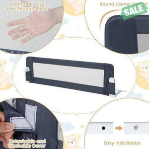 60-Inch Foldable Bed Rail Swing Down Baby Bed Guard Rail with Adjustable Safety Strap-Grey Gray Bed Rails