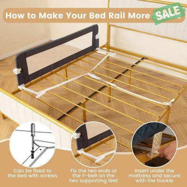 60-Inch Foldable Bed Rail Swing Down Baby Bed Guard Rail with Adjustable Safety Strap-Grey Gray Bed Rails
