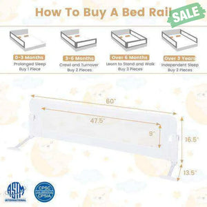 60-Inch Foldable Bed Rail Swing Down Baby Bed Guard Rail with Adjustable Safety Strap-Grey Gray Bed Rails