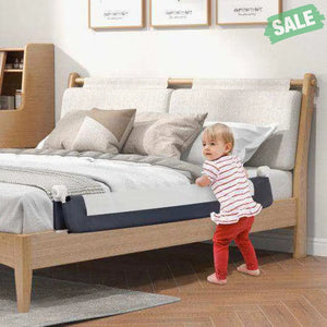 60-Inch Foldable Bed Rail Swing Down Baby Bed Guard Rail with Adjustable Safety Strap-Grey Gray Bed Rails