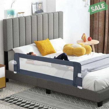 60-Inch Foldable Bed Rail Swing Down Baby Bed Guard Rail with Adjustable Safety Strap-Grey Gray Bed Rails