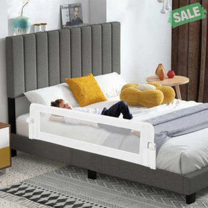 60-Inch Foldable Bed Rail Swing Down Baby Bed Guard Rail with Adjustable Safety Strap-White