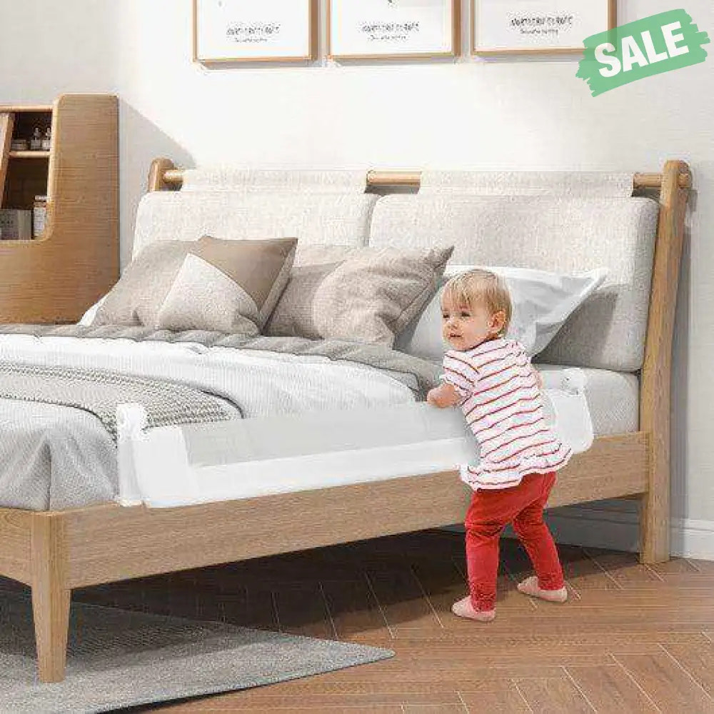 60-Inch Foldable Bed Rail Swing Down Baby Bed Guard Rail with Adjustable Safety Strap-White