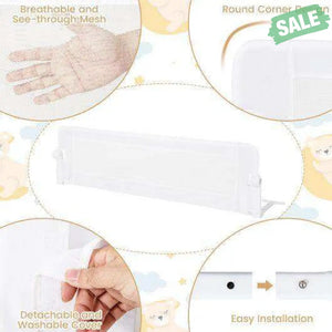 60-Inch Foldable Bed Rail Swing Down Baby Bed Guard Rail with Adjustable Safety Strap-White