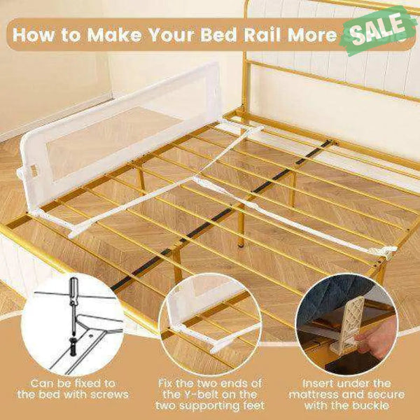 60-Inch Foldable Bed Rail Swing Down Baby Bed Guard Rail with Adjustable Safety Strap-White