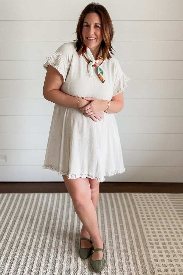 Beige Fringe Linen Maternity Dress