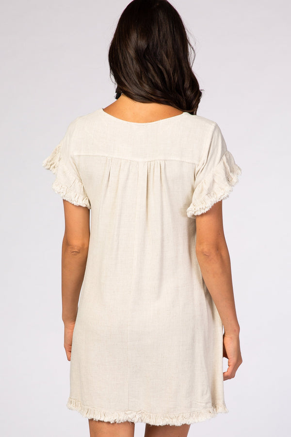 Beige Fringe Linen Dress