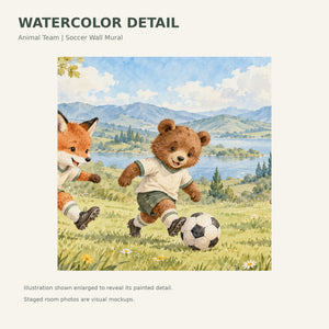 Watercolor Animal Soccer Team Wall Mural, image 4
