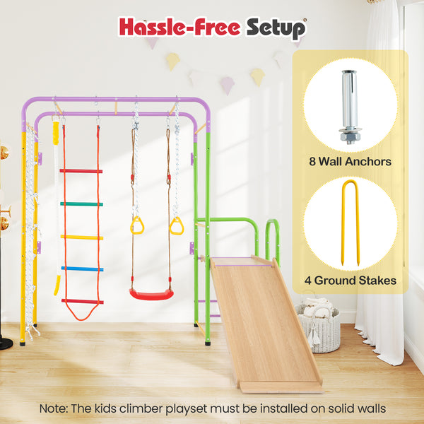 Metal Indoor Jungle Gym 8-in-1 Climbing Playset with Monkey Bars