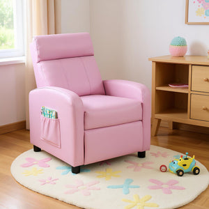 Ergonomic PU Leather Kids Recliner Lounge Sofa for 3-12 Age Group-Black