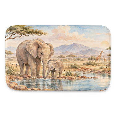 Elephant Family Safari kids bath mat, full view of the printed design