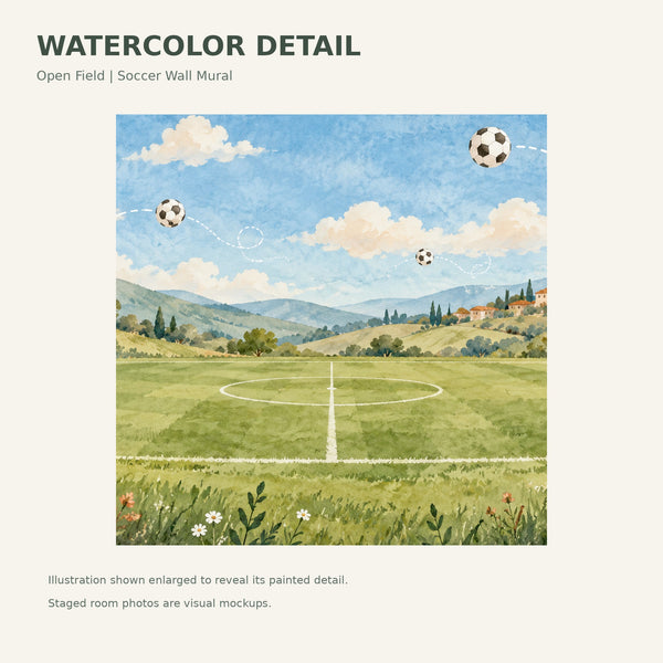 Watercolor Open Soccer Field Wall Mural, image 4