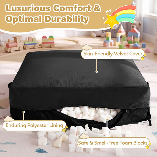 60 Inch Crash Pad for Kids Sensory Foam Crash Mat with Velvet Cover-Black