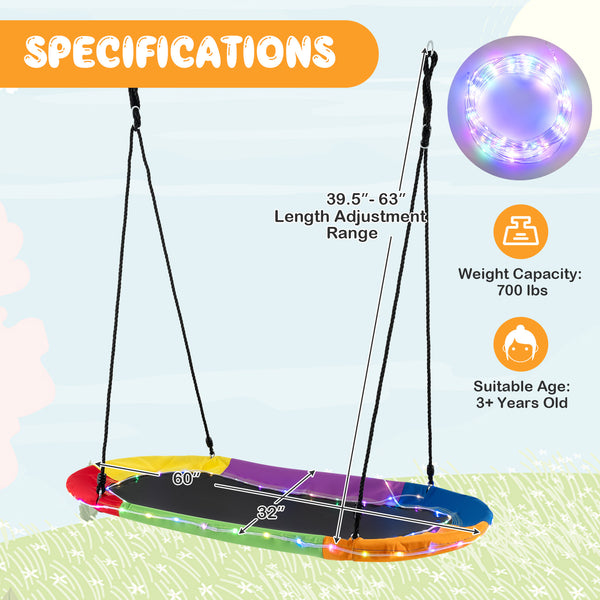 60 Inches Saucer Swing with LED Lights for Kids and Adults
