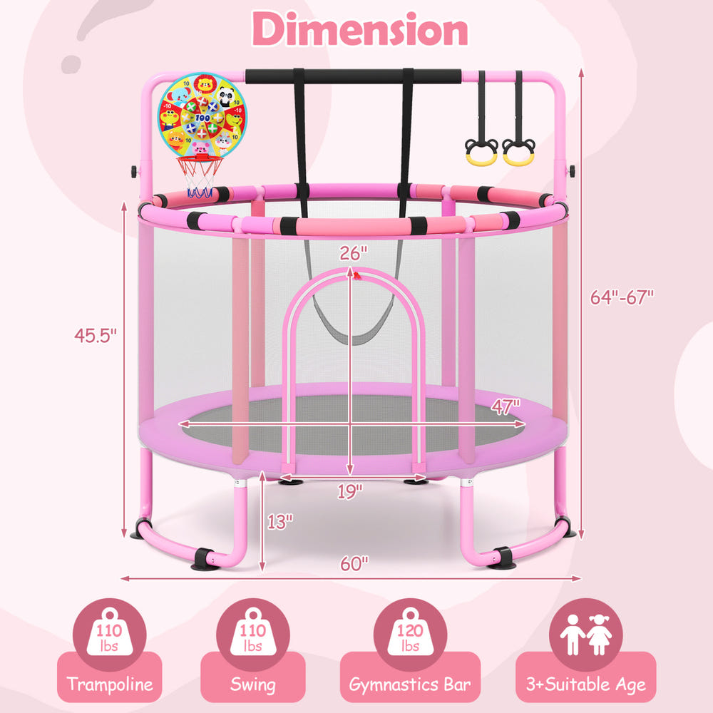 6-in-1 Kids Toddler Trampoline with Gymnastics Bar