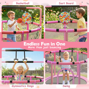 6-in-1 Kids Toddler Trampoline with Gymnastics Bar
